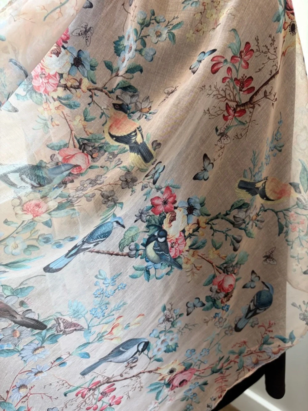 Bindya Lulla Collection Spring Birds And Floral Sheer Scarf Wrap 70” x 28”